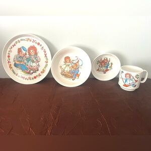 Vintage 1969 Raggedy Ann & Andy ~ 4 Piece Plastic Youth Dish Set: